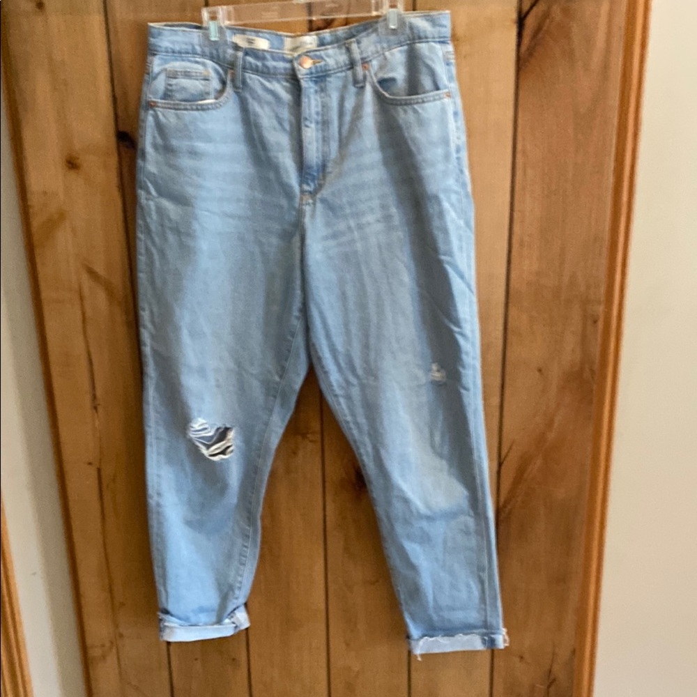 Blue Boyfriend Jeans with Distressed Detail